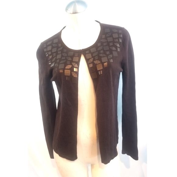 3/$25 Jones New York Size S Brown Embellished Cardigan - Picture 1 of 8